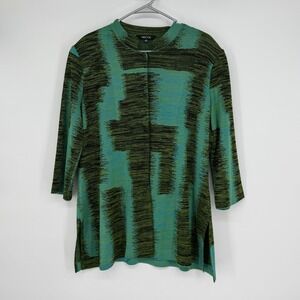 Misook XL Abstract Green Textured Knit Snap Front Jacket 3/4 Sleeve